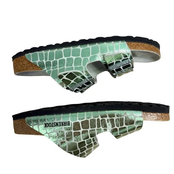Birkenstock Metallic Green Croc Sandals - Picture 2 of 9
